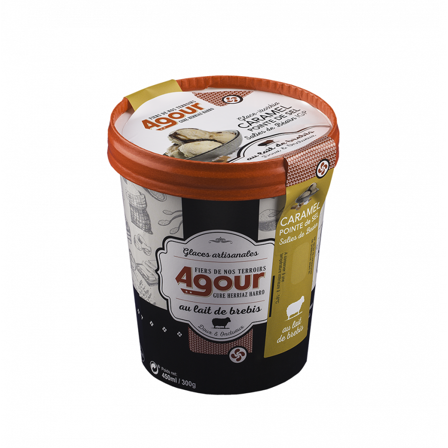 Glaces au lait de brebis parfum Caramel Pointe de Sel de Source de Salies de Béarn IGP - Format familial