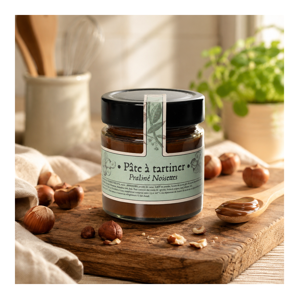 PÂTE À TARTINER ARTISANALE PRALINÉ NOISETTES recette maison sans huile de palme atelier du chocolat maison agour etxea