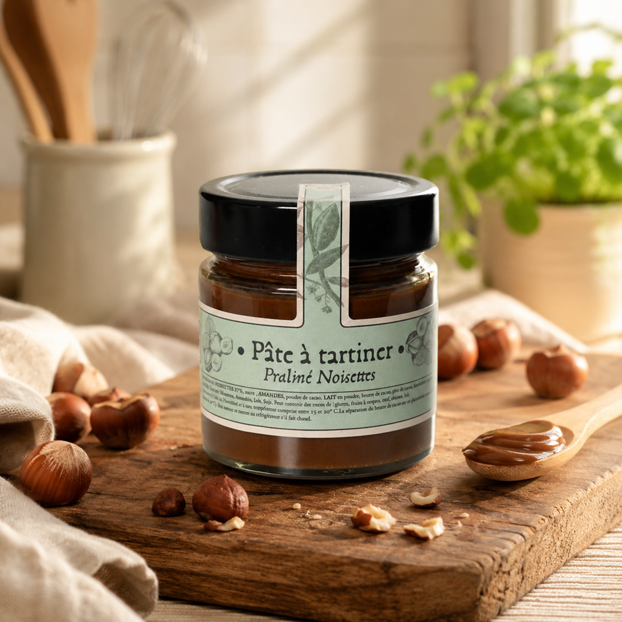 PÂTE À TARTINER ARTISANALE PRALINÉ NOISETTES recette maison sans huile de palme atelier du chocolat maison agour etxea