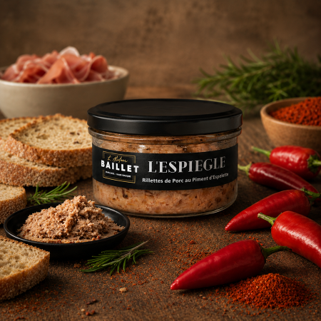 Rillettes de porc au Piment d'Espelette L'espiègle maison agour etxea charcuterie basque