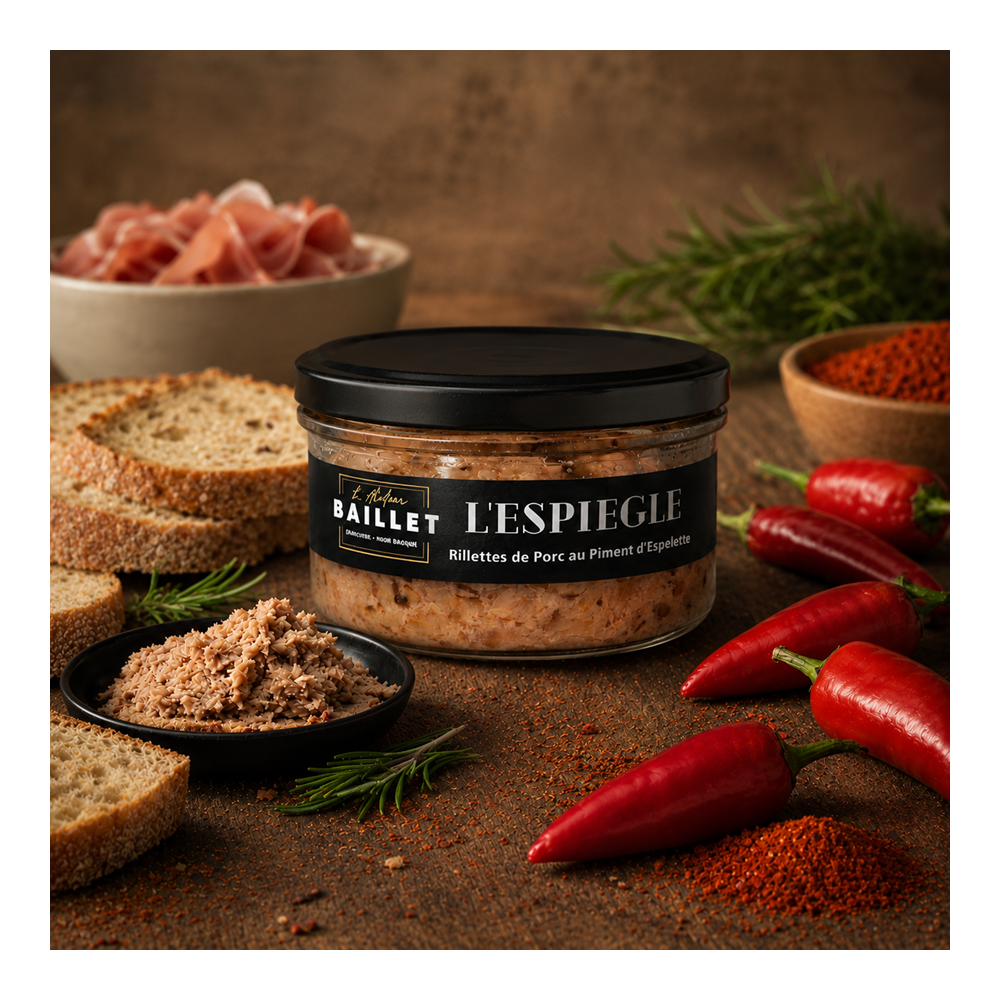 Rillettes de porc au Piment d'Espelette L'espiègle maison agour etxea charcuterie basque