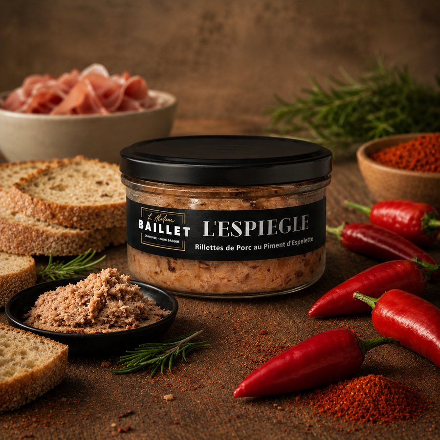 Rillettes de porc au Piment d'Espelette L'espiègle maison agour etxea charcuterie basque