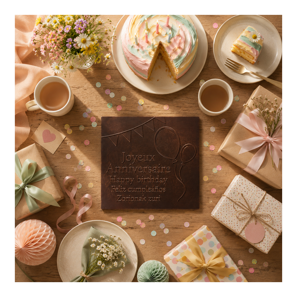 PLAQUE CHOCOLAT AU LAIT JOYEUX ANNIVERSAIRE livraison cadeau chocolat anniversaire atelier du chocolat maison agour etxea