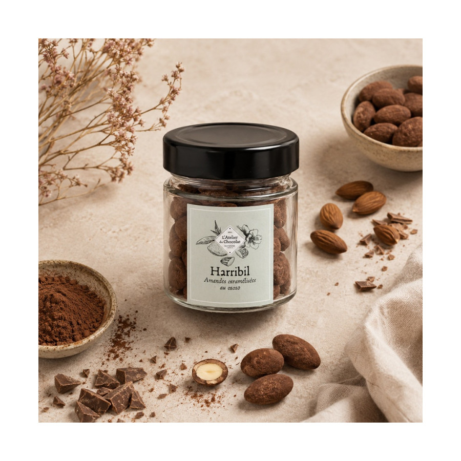 Amandes Caramélisées Harribil au Cacao livraison pourdre cacao maison agour etxea
