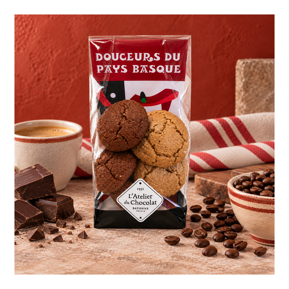 sachet de 6 macarons basques café et chocolat