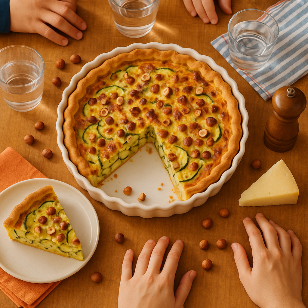 Tarte au Fromage de Brebis, courgettes et noisettes