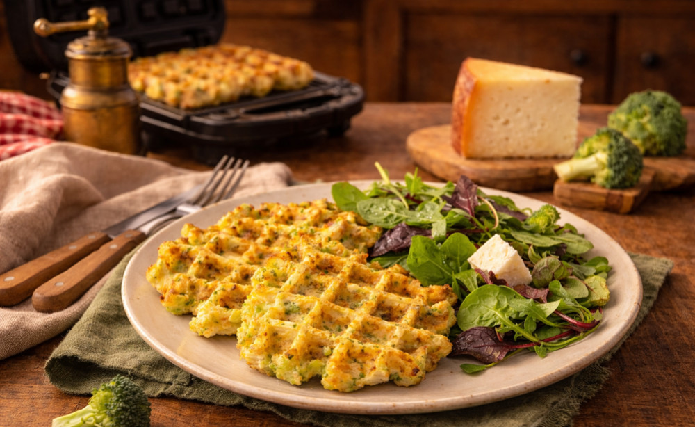 GAUFRES AU BROCOLI ET TOMME DE BREBIS