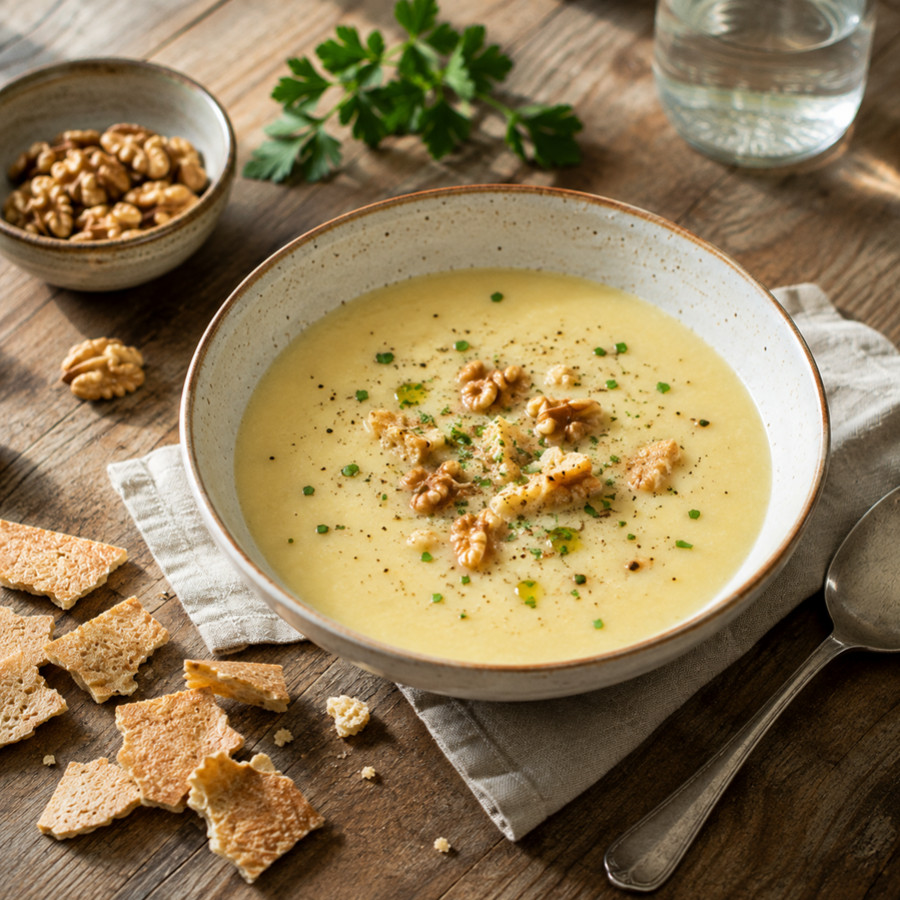Velouté de pommes de terre aux croûtes d'Ossau-Iraty AOP