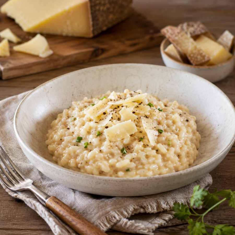 Risotto au bouillon de croûtes d’Ossau-Iraty AOP