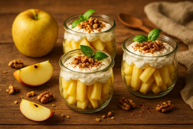 VERRINES DE POMMES, FROMAGE DE BREBIS ET PIMENT D'ESPELETTE