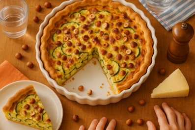 Tarte au Fromage de Brebis, courgettes et noisettes