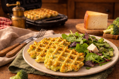 GAUFRES AU BROCOLI ET TOMME DE BREBIS
