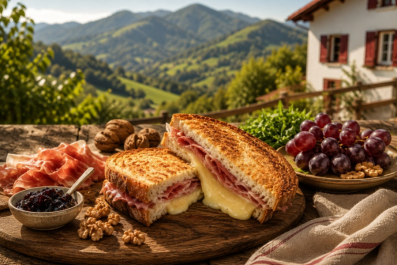 Croque basque à l'Ossau-Iraty AOP, jambon de Bayonne et piment d'Espelette